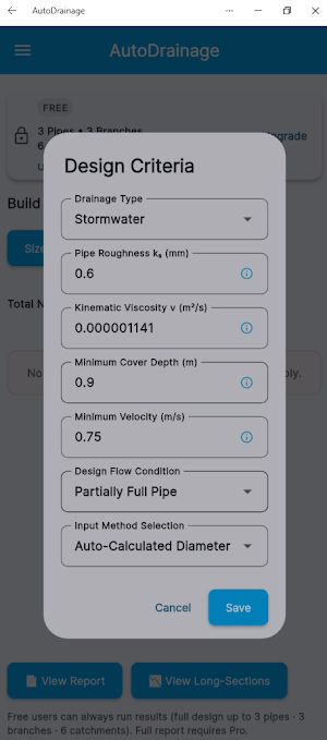 AutoDrainage - Pipe Design Screenshot 1
