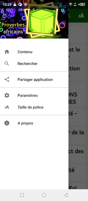 Proverbes d'Afrique en frança. Screenshot 2