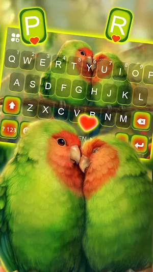 Love Heart Parrots Keyboard Background Screenshot 1