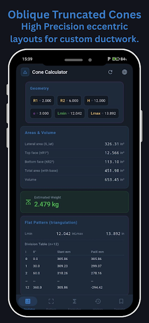 Cone Flat Pattern Calculator Screenshot 0