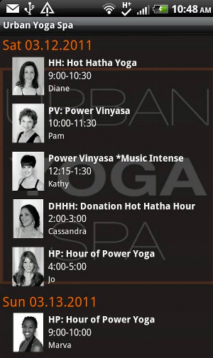 Urban Yoga Spa Schedule Screenshot 0