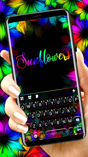 Neon Sunflowers Keyboard Background Screenshot 0
