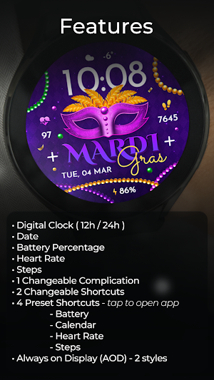 TVV Mardi Gras Watch Face Screenshot 2