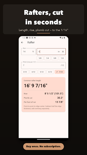 Framing Calc: Rafter & Stairs Screenshot 1