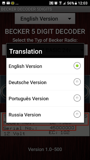 Becker 5Digit Radio Code Screenshot 1