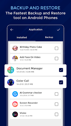 Fast Backup and Restore - App, Contact & Calendar Screenshot 1