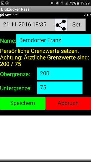 Blutzuckeraufzeichnungsapp Screenshot 1