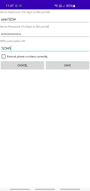SMS via MyNetFone/Vonex Screenshot 1