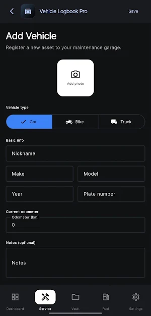Vehicle Logbook Screenshot 1
