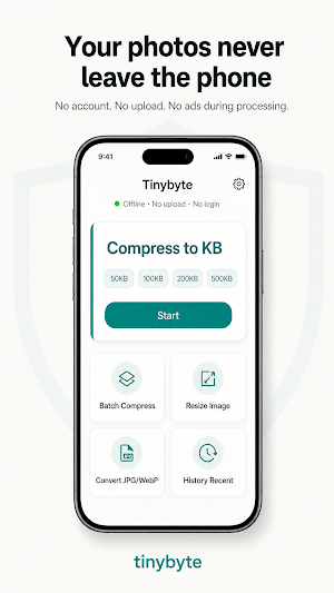 TinyByte: Photo Compress to KB Screenshot 3