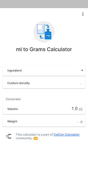 ml to Grams Calculator Screenshot 0