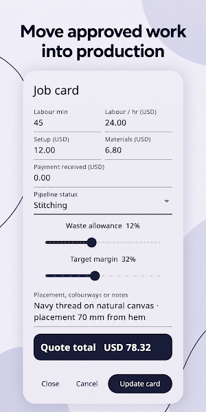 Embroidery Quote & Job Card Screenshot 3