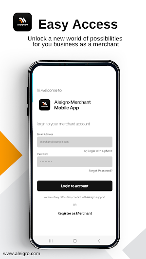 Aleigro Merchant Mobile App Screenshot 0