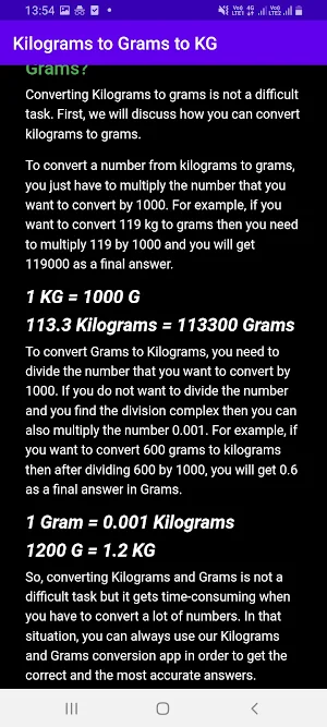 Kilograms to Grams Screenshot 2