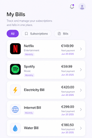 Subscription & Bill Tracker Screenshot 1