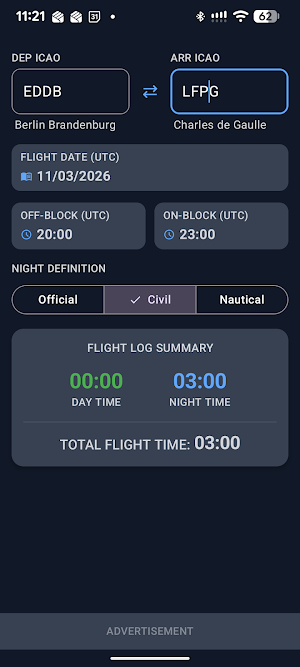 Pilot Night Time Calculator Screenshot 3