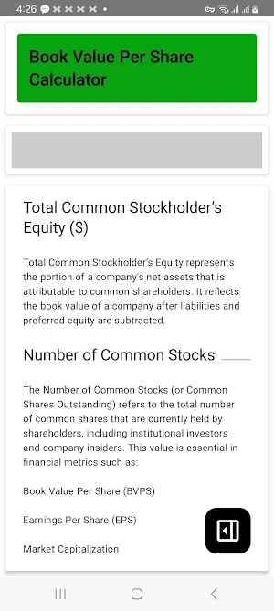 BVPS Calculator Screenshot 2