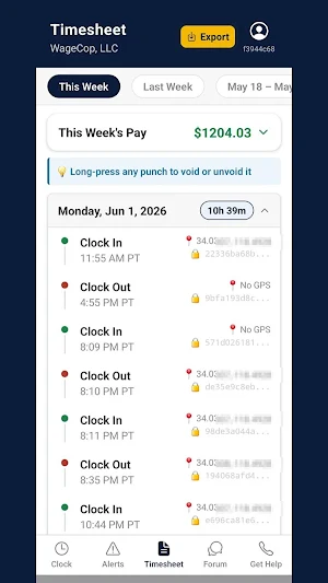 WageCop: Timesheet & Hours Screenshot 2