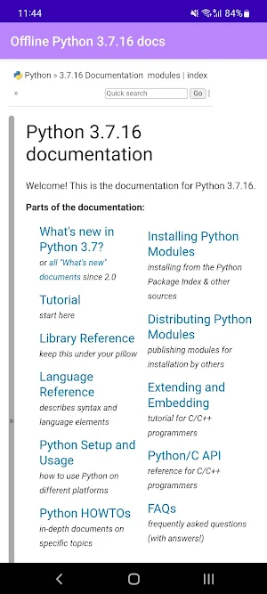 Python 3.7.16 docs Screenshot 0