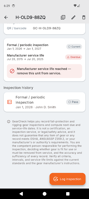 Harness Inspection Log QR Screenshot 2