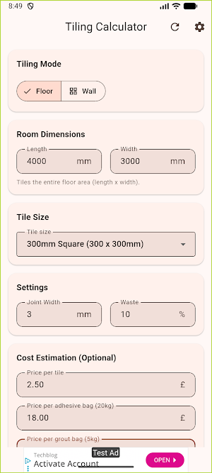Tiling Calculator Screenshot 1