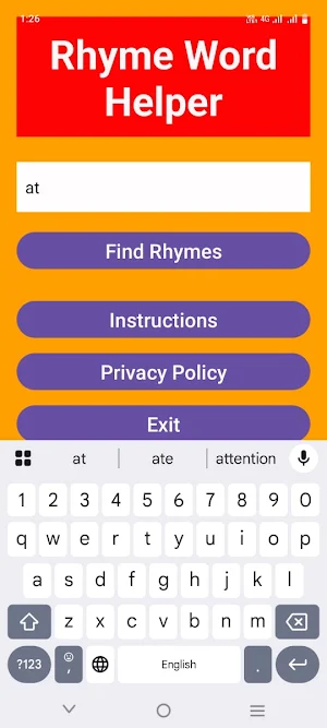 Rhyme Word Helper Screenshot 1