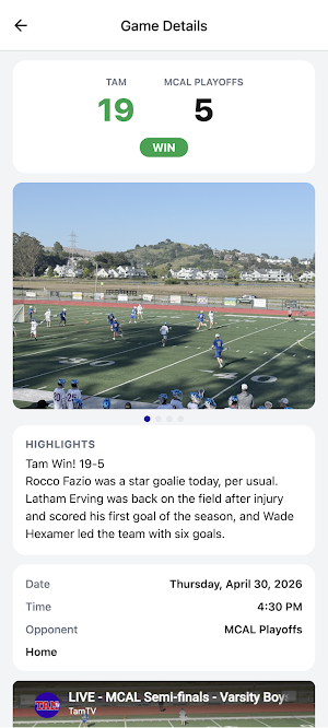 Tam Sports App Screenshot 1