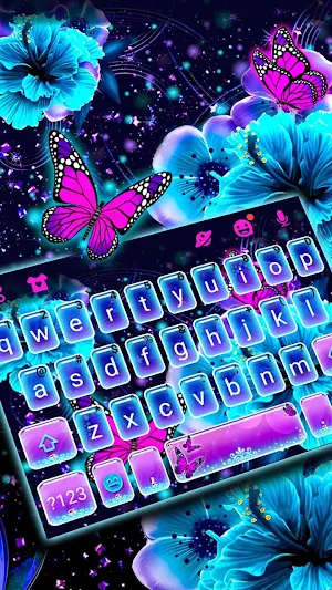 Neon Flower Butterfly Keyboard Theme Screenshot 1