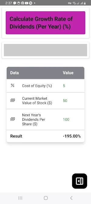 Cost of Equity Calculator Screenshot 2