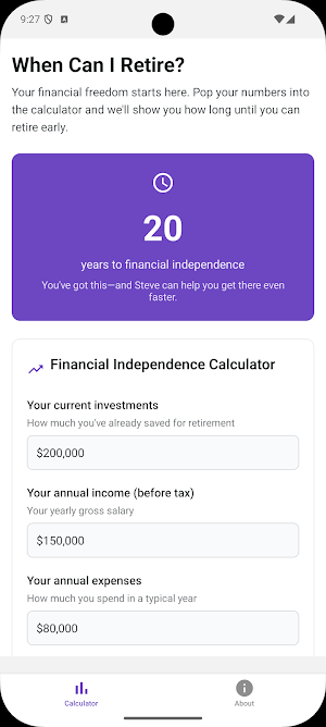 Steve Retirement Calculator Screenshot 0
