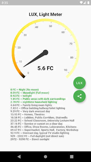 Simple LUX, Light Meter Screenshot 2