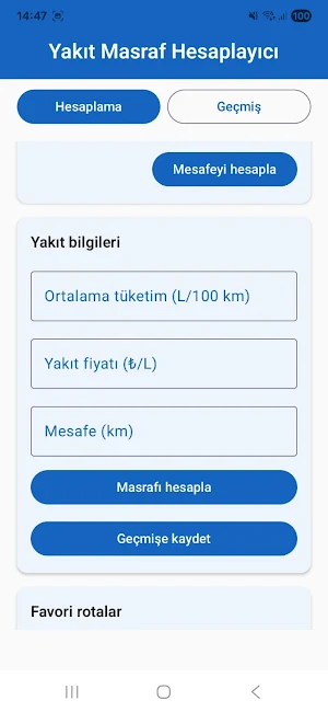 Yakıt Masraf Hesaplayıcı Screenshot 1