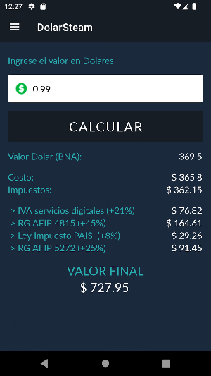 DólarSteam Calculadora Argenta Screenshot 1