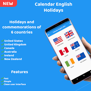 Calendar English - Holidays 2021 Screenshot 0