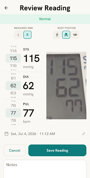 Blood Pressure Log: SnapSana Screenshot 1