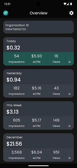 Unity Ads Earning Status Screenshot 0