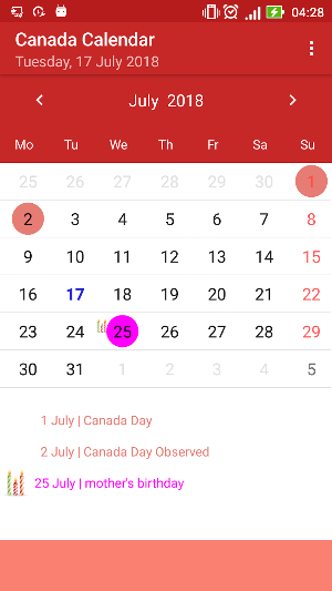 Canada Calendar Screenshot 0