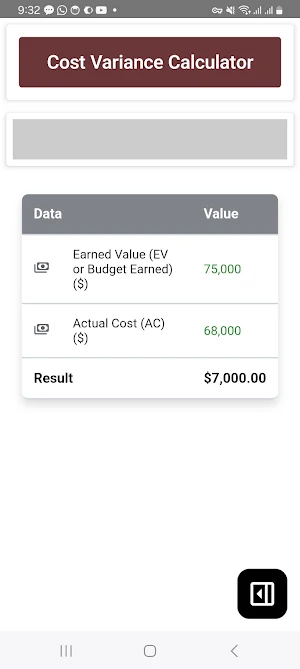 Cost Variance Calculator Screenshot 3