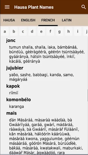 Hausa Plant Names Screenshot 2