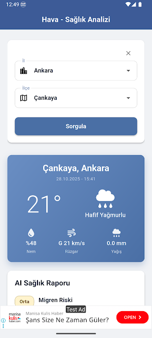Anlık Hava - Sağlık Analizi Screenshot 1
