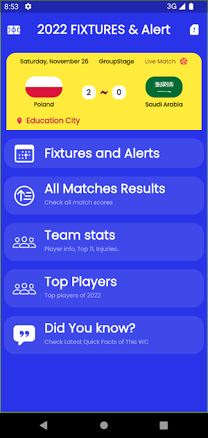 2022 Fixtures and Alerts - WC Screenshot 0