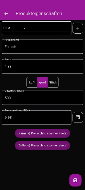 Recipe Price Calculator Screenshot 1