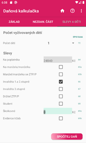 Daňová a finanční kalkulačka Screenshot 1