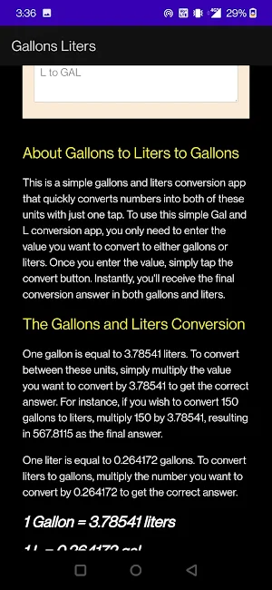 Gallons to Liters to Gallons Screenshot 1