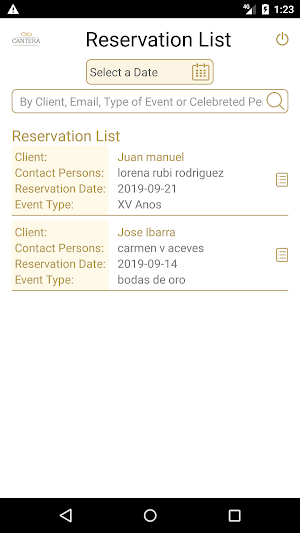 Cantera Events Screenshot 2