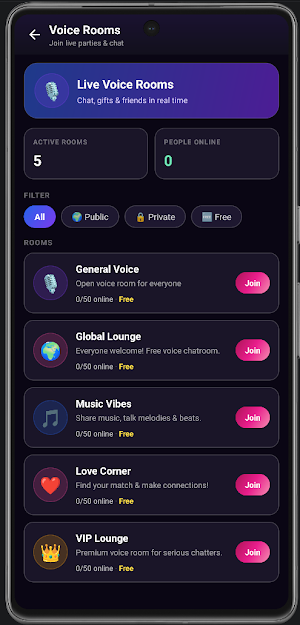 Talkora - Voice Chat Rooms Screenshot 1