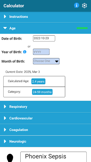 Phoenix Sepsis Calculator Screenshot 1