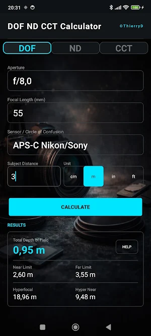 DOF ND Filters CCT Calculator Screenshot 0