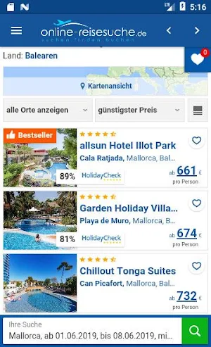 online-reisesuche Screenshot 2