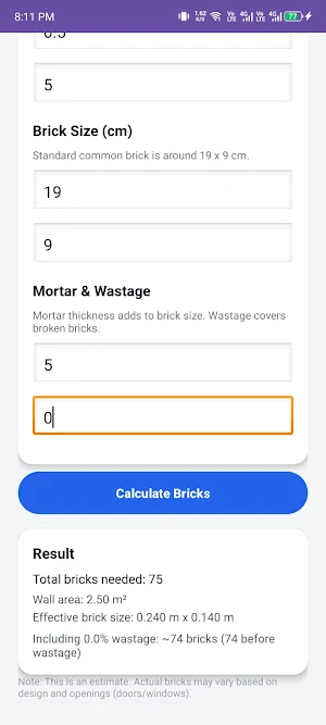 Wall Bricks Calculator Screenshot 0